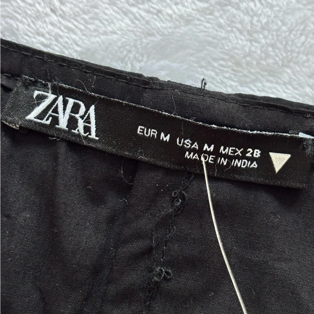 ZARA Sleeveless Black Cotton Lace Trimmed Corset Tank Top--NEW--M